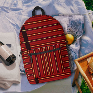 Burgundy Red Gold Stripe Wavne Patter Printed Backpack