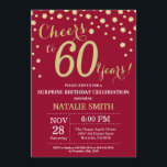 Burgundy Red Gold Surprise 60th Birthday Diamond Invitation<br><div class="desc">Surprise 60th Birthday Invitation with Burgundy Red and Gold Glitter Diamond Background. Gold Confetti. Adult Birthday. Male Men or Women Birthday. For further customisation,  please click the "Customise it" button and use our design tool to modify this template.</div>