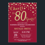 Burgundy Red Gold Surprise 80th Birthday Diamond Invitation<br><div class="desc">Surprise 80th Birthday Invitation with Burgundy Red and Gold Glitter Diamond Background. Gold Confetti. Adult Birthday. Male Men or Women Birthday. For further customisation,  please click the "Customise it" button and use our design tool to modify this template.</div>
