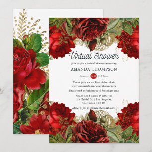 Burgundy Red & Gold Vintage Virtual Bridal Shower Invitation