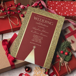 Burgundy Red Gold Winter Wedding Invitation