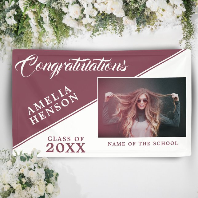 Burgundy Red Graduate Photo Graduation Party Banner (Creator Uploaded)