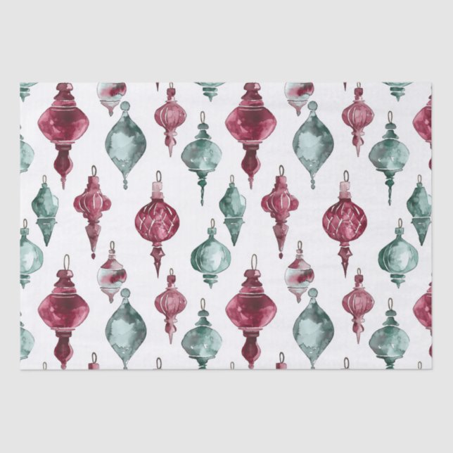 Burgundy Red Green Christmas Ornaments Tissue Paper (Front)