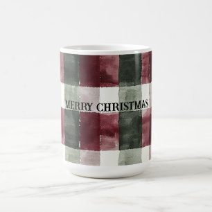 Burgundy Red Green Cream White Plaid Stripes   Coffee Mug