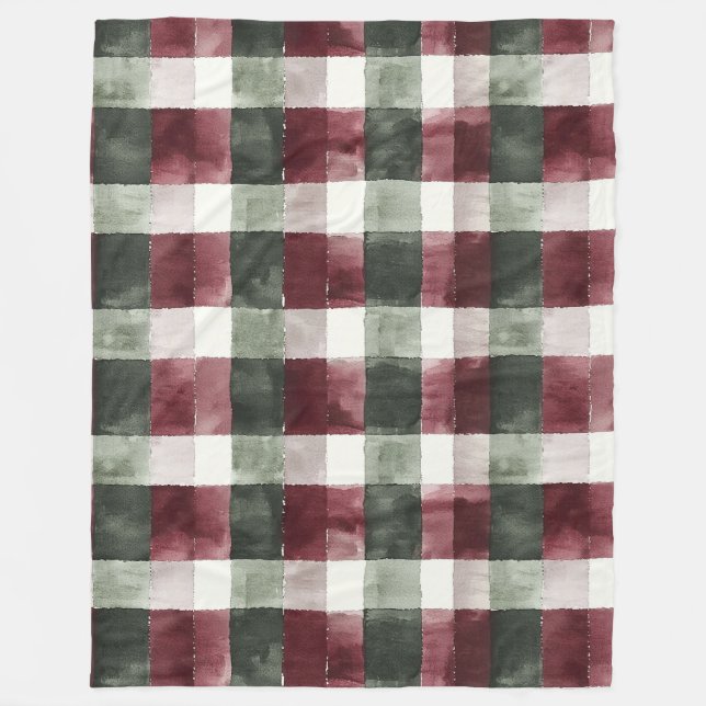 Burgundy Red Green Cream White Plaid Stripes   Fleece Blanket (Front)