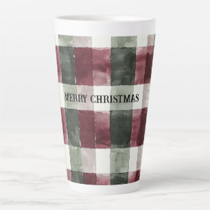 Burgundy Red Green Cream White Plaid Stripes   Latte Mug