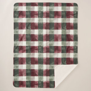 Burgundy Red Green Cream White Plaid Stripes Sherpa Blanket