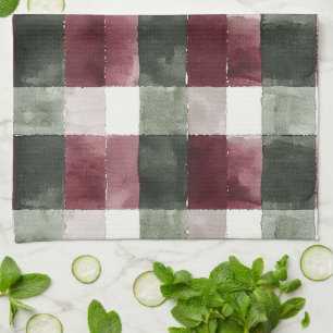 Burgundy Red Green Cream White Plaid Stripes   Tea Towel
