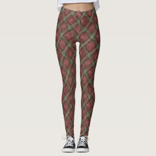 Burgundy Red Green Plaid Leggings