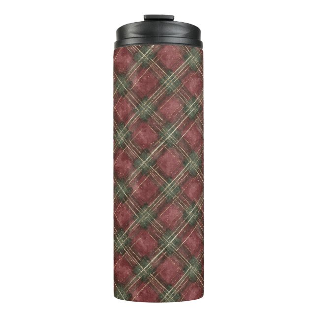 Burgundy Red Green Plaid Thermal Tumbler (Front)