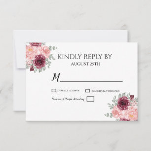 Burgundy Red Greenery Floral Watercolor Wedding RSVP Card