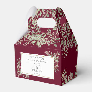 Burgundy Red Greenery Floral Wedding Thank You Favour Box