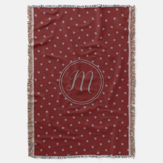 Burgundy Red Grey Stars Pattern Elegant Christmas Throw Blanket (Front Vertical)