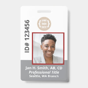 Burgundy Red Grey White Employee Photo ID Card Badge