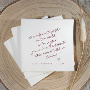 Burgundy Red Handwriting Love Note Style Wedding Napkin