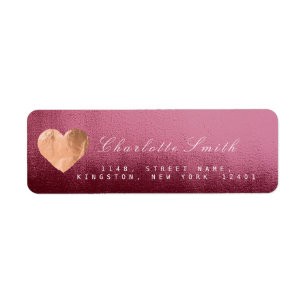 Burgundy Red Heart Pink Gold Return Address Labels