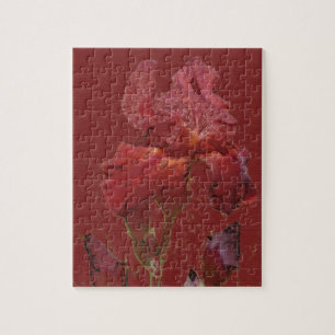 Burgundy Red Iris Garden Flower Jigsaw Puzzle