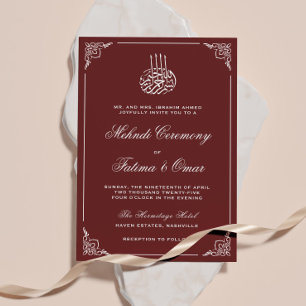 Burgundy Red Islamic Muslim Mehndi Ceremony Invitation