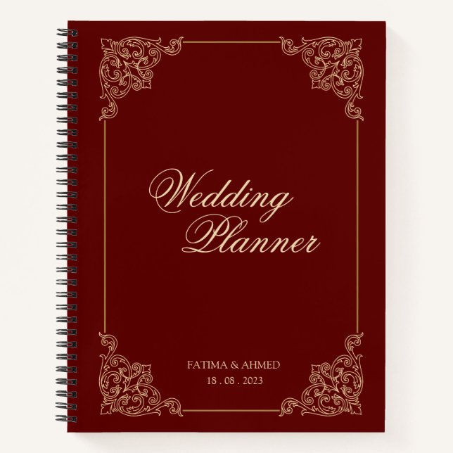 Burgundy Red Islamic Muslim Wedding Planner Notebook (Front)