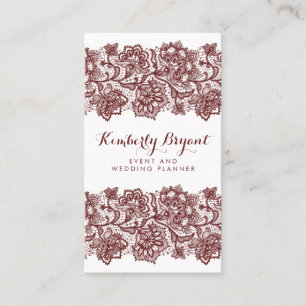 Burgundy Red Lace Elegant and Stylish White Business Card