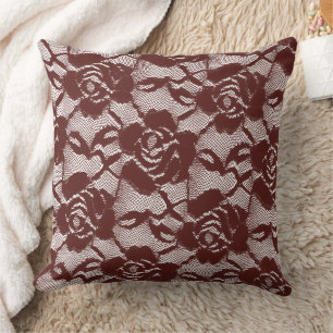 Burgundy Red Lace Floral Cushion