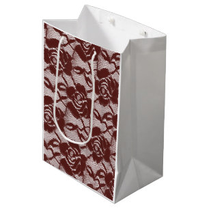Burgundy Red Lace Floral Medium Gift Bag