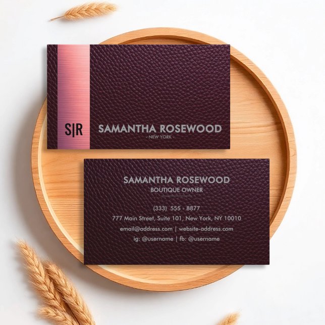 Burgundy Red Leather & Rose Pink Business Card (Creator Uploaded)