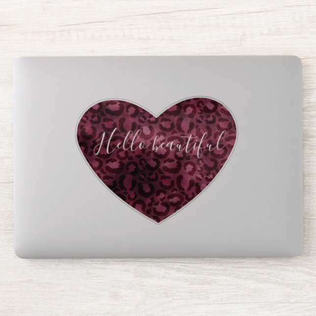 Burgundy Red Leopard Print Heart Beautiful Quote (Computer)