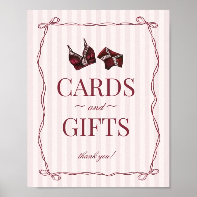 Burgundy Red Lingerie Bachelorette Cards & Gifts Poster (Front)