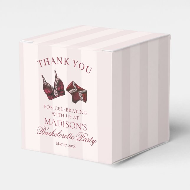 Burgundy Red Lingerie Bachelorette Party Dessert Favour Box (Front Side)