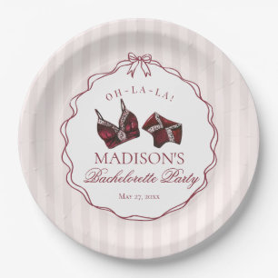 Burgundy Red Lingerie Bachelorette Party Lace Paper Plate