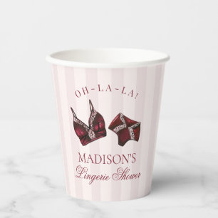 Burgundy Red Lingerie Shower Bachelorette Bridal Paper Cups