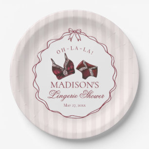Burgundy Red Lingerie Shower Bachelorette Bridal Paper Plate