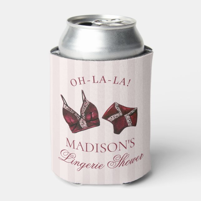 Burgundy Red Lingerie Shower Bachelorette Favour Can Cooler (Can Front)