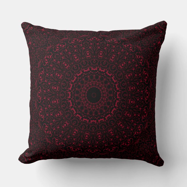 Burgundy Red Mandala with Ornamental Symmetry Cushion (Front)