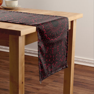 Burgundy Red Mandala with Ornamental Symmetry Long Table Runner