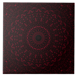 Burgundy Red Mandala with Ornamental Symmetry Tile