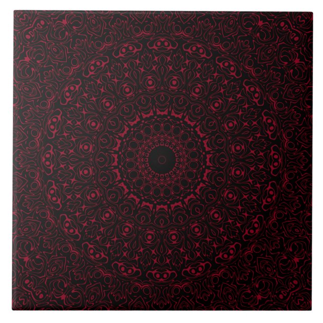 Burgundy Red Mandala with Ornamental Symmetry Tile (Front)