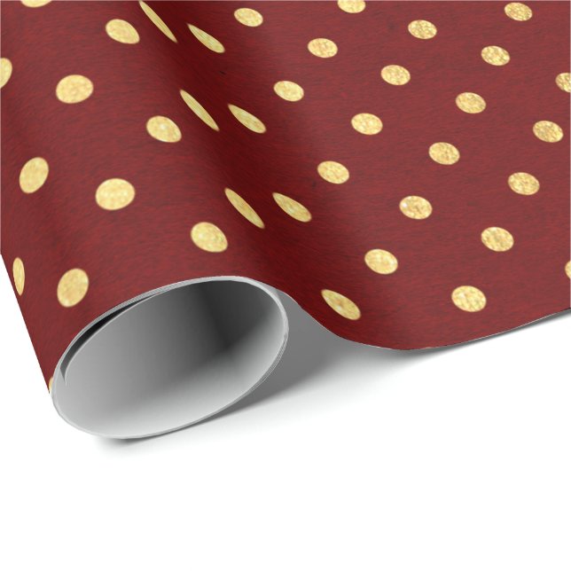 Burgundy Red Maroon Golden Small Polka Dots Wrapping Paper (Roll Corner)