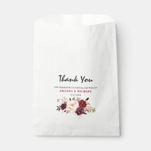 Burgundy Red Marsala Floral Rustic Boho wedding Favour Bags