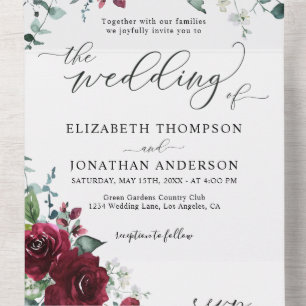 Burgundy Red Marsala Floral Wedding Details RSVP All In One Invitation