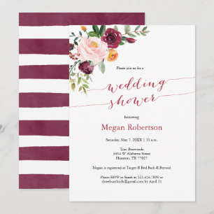 Burgundy Red Marsala Floral Wedding Shower Invitation