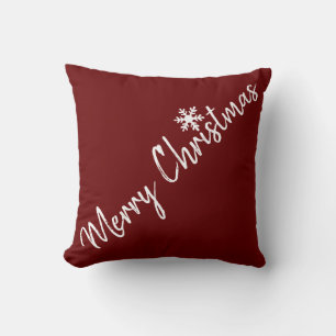 Burgundy Red Merry Christmas Snowflakes Cushion