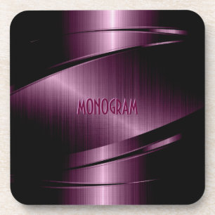 Burgundy-Red Metallic Design Stainless Steel Look Coaster