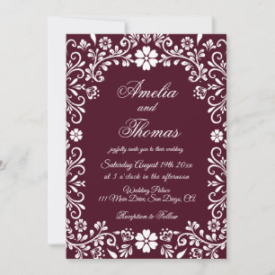 Burgundy Red Mexican Fiesta Wedding  Invitation