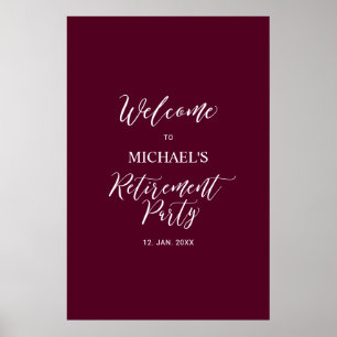 Burgundy Red Minimal Retirement Party Welcome Poster