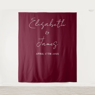 Burgundy Red Minimalist Wedding Photo Backdrop Tapestry