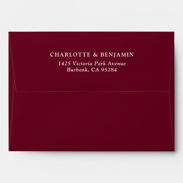 Burgundy Red Modern Custom Wedding 5.25x7.25 Envelope (Back (Top Flap))