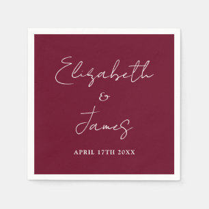 Burgundy Red Modern Minimalist Script Wedding Napkin