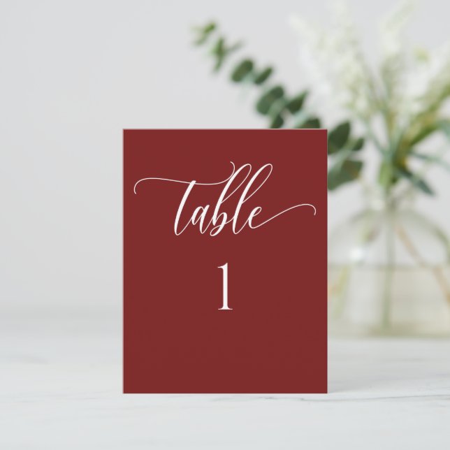 Burgundy Red, Modern Minimalist Table Number (Standing Front)